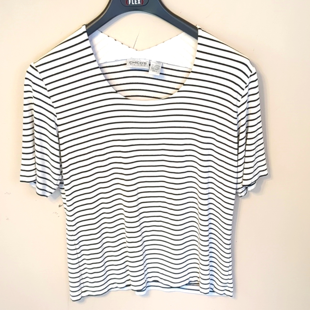 Chico's Travelers Striped Blouse Size 2 (xl)